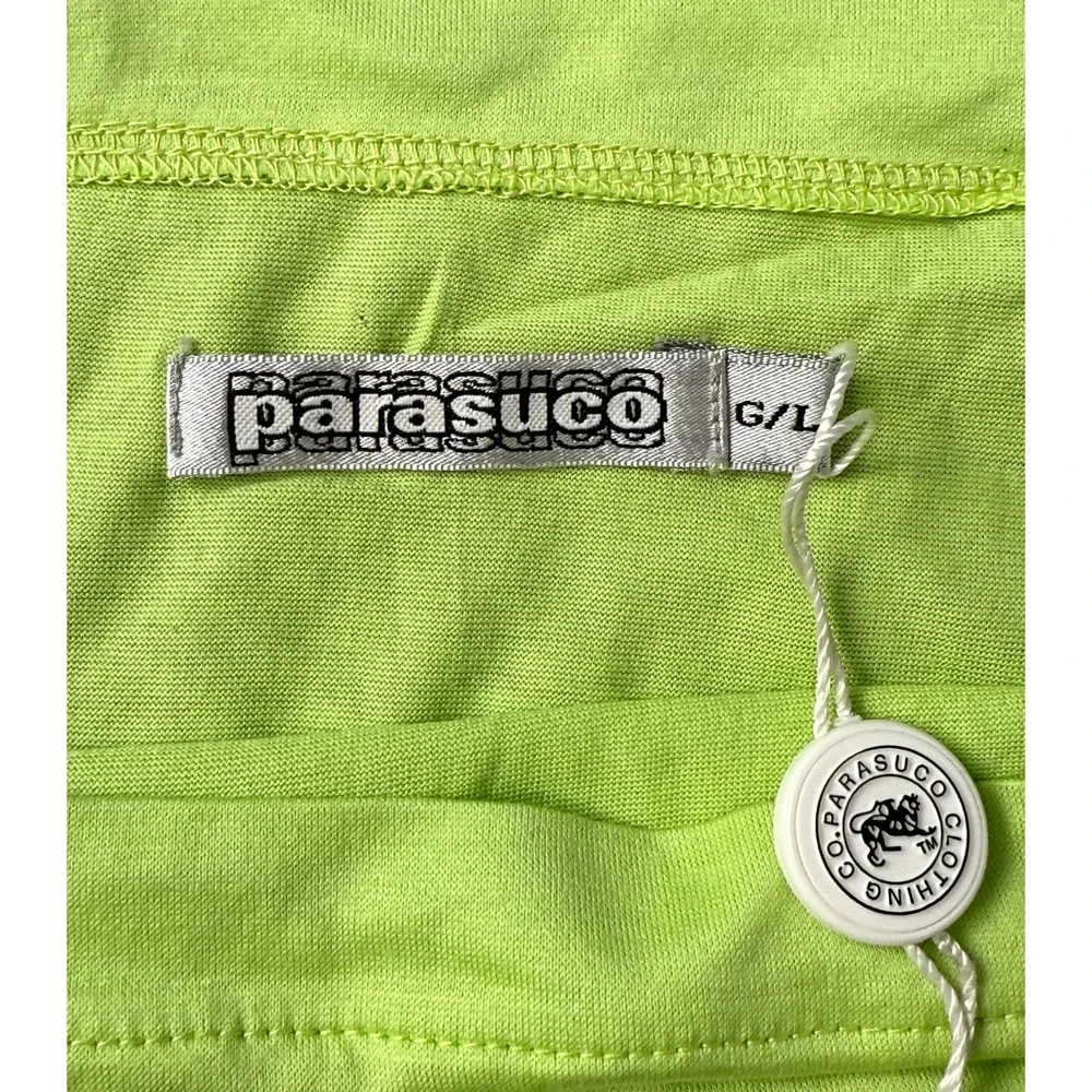 Vintage Parasuco Original Lime Green Square Neck T Shirt Size L Embossed NWT - Picture 5 of 8